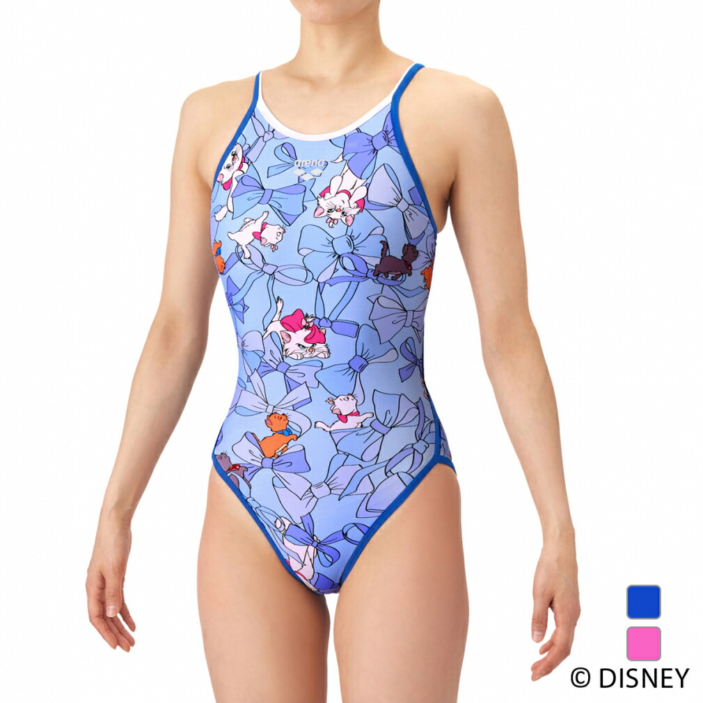 最大10％OFFクーポン 【1/18】 アリーナ レディス 水泳 競泳水着 TOUGHSUIT(タフスーツ) トレーニングワンピース オープンバック 『おしゃれキャット』デザイン ディズニー AS6SWM54L arena画像