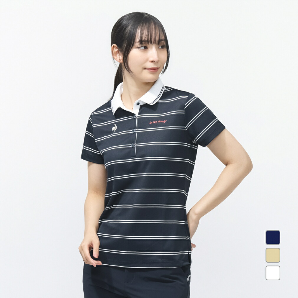 最大10％OFFクーポン 【4/4～4/10】 ルコックスポルティフ ゴルフ レディース ゴルフウェア 半袖シャツ 春 夏 ボーダー半袖シャツ (LG6SHS00L) le coq sportif GOLF