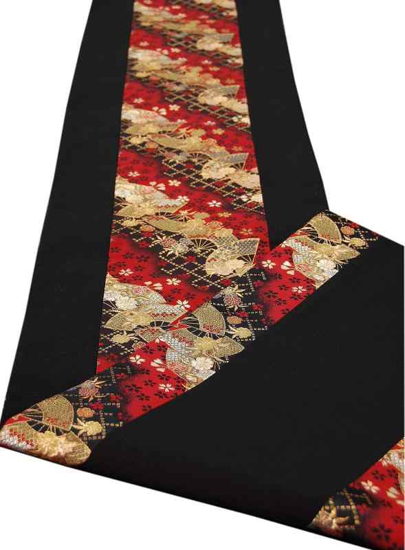 和風 着物帯 テーブルランナー 150×30cm 金襴織 リバーシブル ギフト箱入り（包装済） 日本製 (扇)