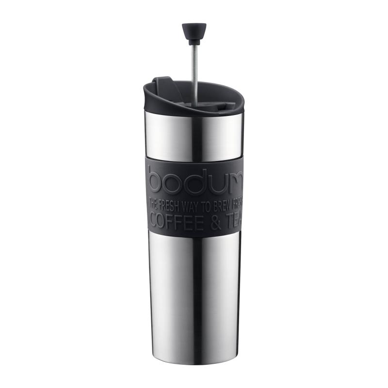 Bodum Insulated Stainless-Steel Travel French Press Coffee and Tea Mug, 0.45-Liter, 15-Ounce, Black by Bodum [並行輸入品]