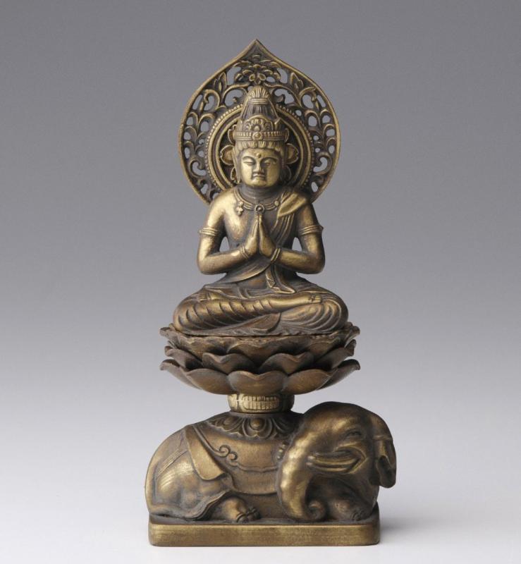 仏像 普賢菩薩 15cm（古美金仕上げ） 仏師：牧田秀雲 原型＿（辰・巳年生まれ）十二支守り本尊 高岡銅器(ふげんぼさつ)