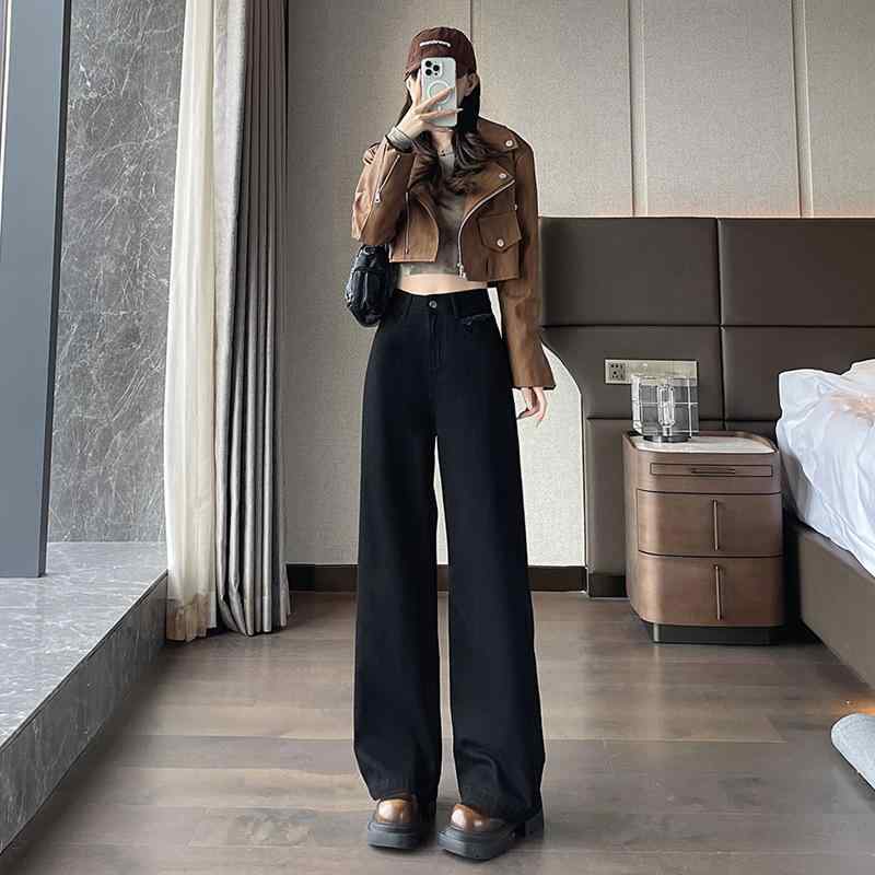 レディース ハイウエスト ワイドレッグ デニムパンツ 淡色 シンプル ゆったり 秋 スリム効果 ロング丈 床引き スタイルアップ カジュアル ストレッチ デニム素材