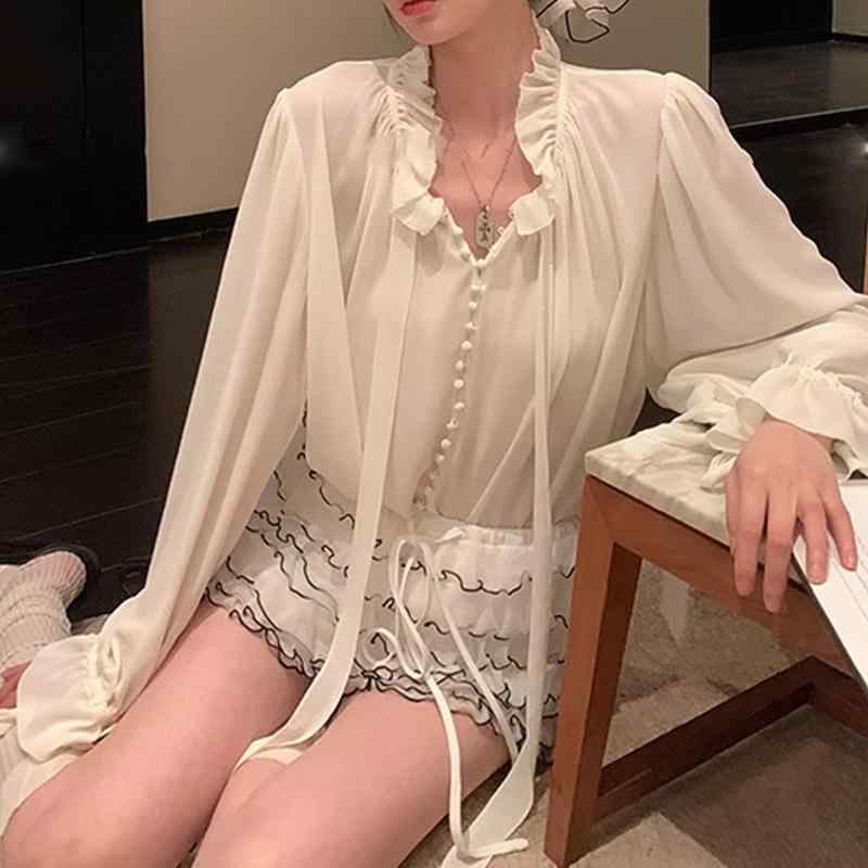 レディース 長袖 シフォン トップ シュロの葉 付き添い人 ひな型 特殊 トップス 軽さ 透け感 女子らしい 表現スタイル