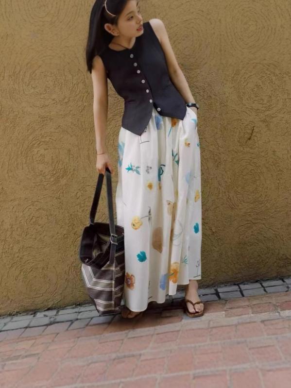 レディース A伝達ルート MIDIスコート 水彩画 花柄 刷り上げる 地絹 綿織物 混紡 たまり場 御休み 表現スタイル 口さかしい 好いたらしい パステル色の 原料品