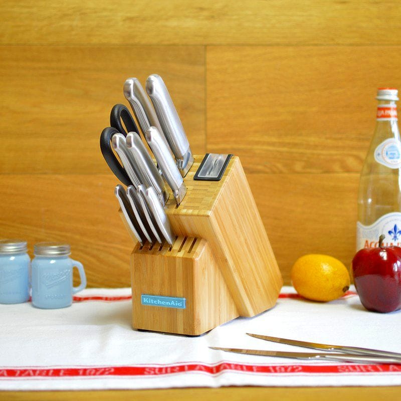 Kitchen Aid Stainless Steel Knife 14 Points Set Bamboo Block Kitchenaid Kkfss14bo Piece Classic Forged Series Brushed Cutlery