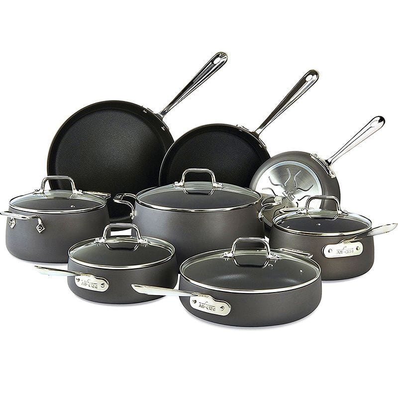 オールクラッド フライパン 鍋 13点書き割り PFOA無償性 All-Clad E785SB64 HA1 Hard Anodized Nonstick Dishwasher Safe PFOA Free Cookware Set, 13-Piece, Black