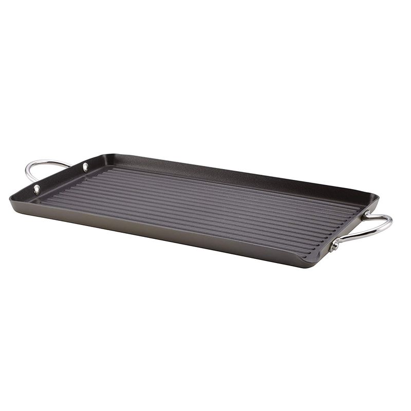 レイチェル・レイ グリルパン テフロン加工 フッ素樹脂 Rachael Ray Hard Anodized Nonstick 18-Inch by 10-Inch Double Burner Grill with Pour Spout, Gray