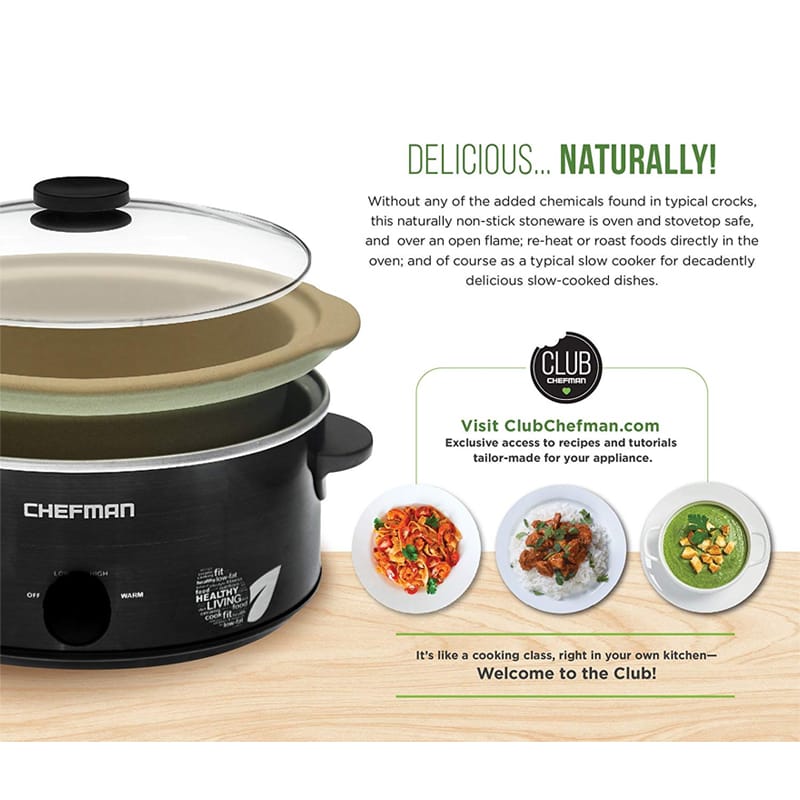 【楽天市場】スロークッカー PTOAフリー PTFEフリー 天然素材内鍋 直火可 6.6L Chefman Slow Cooker, All Natural XL 7 Qt. Pot 家電