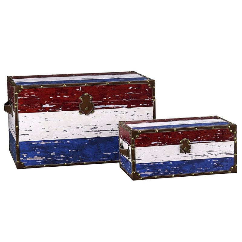 トランク トリコロール 木製 ストレージ ボックス 箱 2個セット Household Essentials 2 Piece Decorative Storage Trunk Set 27,675円