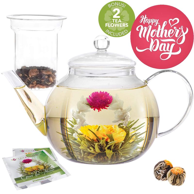 湯わかし 湯わかし 瑠璃 ティーポット 1.2L 瑠璃茶こし 直火 Teabloom Stovetop Safe Glass Teapot with Removable Glass Infuser for Loose Leaf Tea