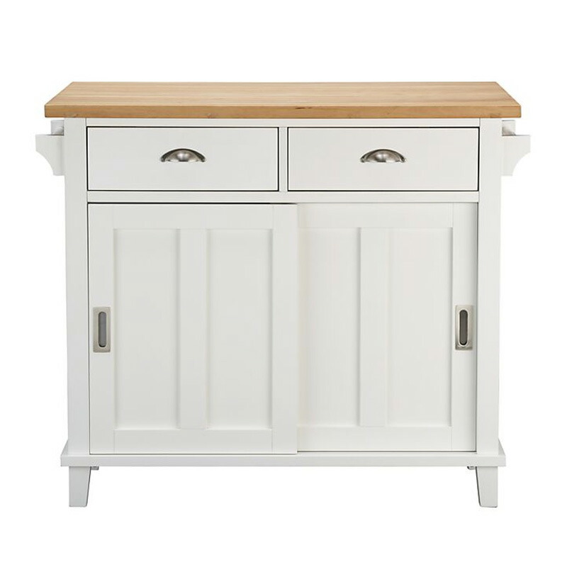 キッチンアイランド カウンタ 幅113cmx52珊 天然ゴム白木 台 抽き出し 納める Crate and Barrel Belmont White Kitchen Island 【代引不可】