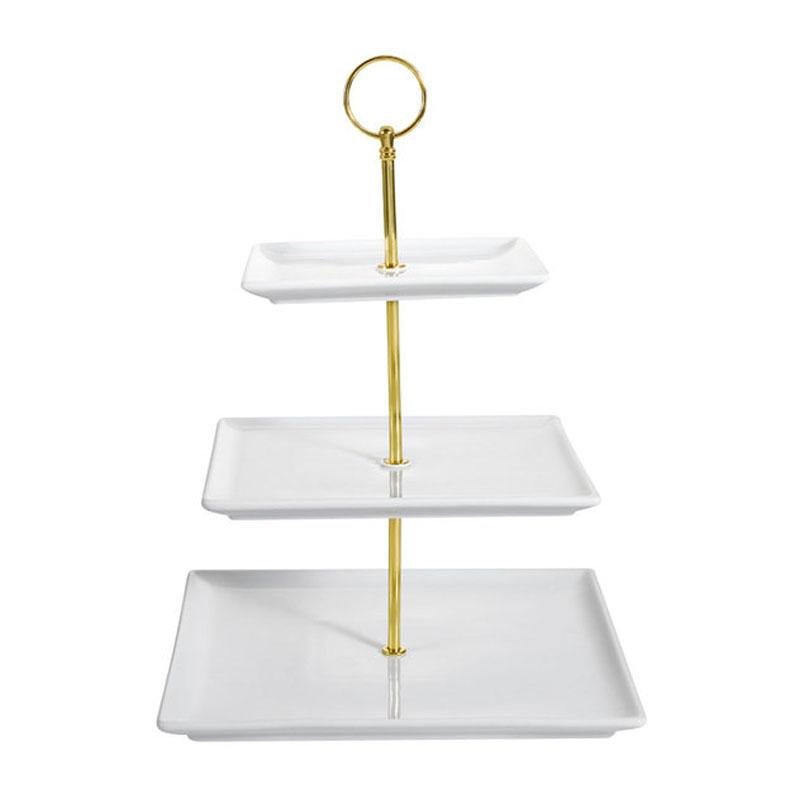 ディスプレイスタンド 角型 3段 幅25cm 陶器 サービングトレイ カフェ レストラン バイキング ビュッフェ CAC PTE-SQ3 Bright White Catering Collection Square 3-Tier Porcelain Tray Display Stand 303PTESQ3