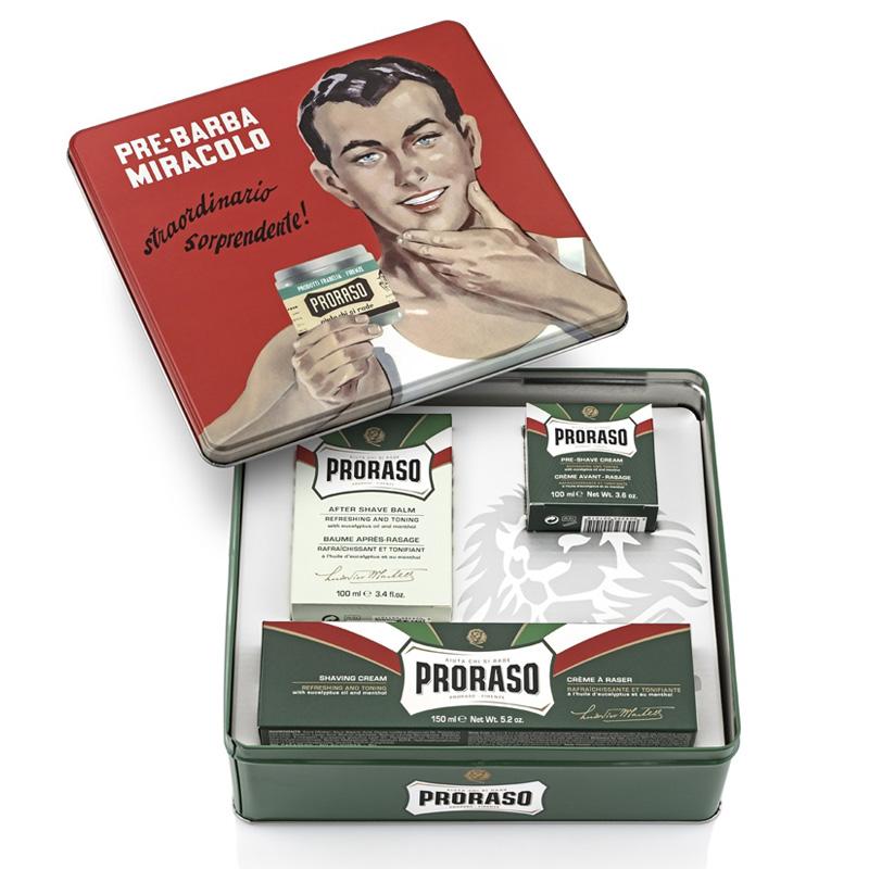 Proraso ギフトセット ジーノ リフレッシュ プレシェーブクリーム シェービングクリーム アフターシェーブバーム イタリア Vintage  Gino Tin Gift