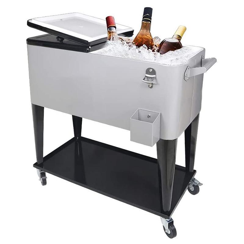 カート型 クーラーボックス 76L シルバー 栓抜き付 Nattork 80 Quart Rolling Cooler Cart for Outdoor Patio Deck Party, Portable Party Bar Cold Drink Beverage Cart,Ice Chest with Shelf, Water Pipe and Bottle Opener｜アルファエスパス米国店 45,726円