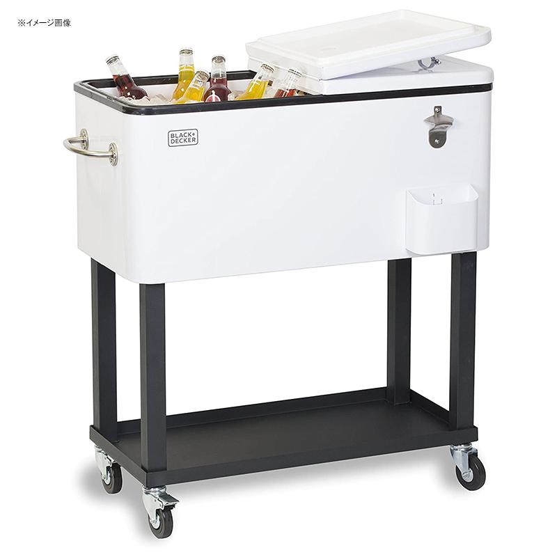 カート型 クーラーボックス 76L ホワイト 栓抜き付 ブラック・アンド・デッカー BLACK+DECKER, Mobile Cooler Cart, 2 Door Seal Lid, Bottle Opener with Catch Basin, Bottom Storage Tray, 4 Rolling Wheels, White, BCC20W画像