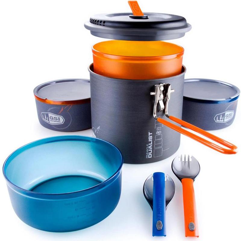 膳立て物の具書き割り 2人用 超軽さ BPA無償性 テフロン アウトドア 難民キャンプ  GSI Outdoors - Pinnacle Dualist, Camping Cook Set