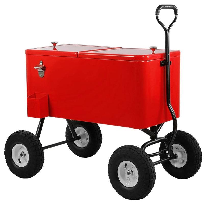 ワゴン型 クーラーボックス 70缶 キャリー レッド 赤 Clevr 80 Quart Wagon Cooler Rolling Party Ice Chest, Red, w/Long Handle and 10" Large All Terrain Wheels, 80 Qt Beach Patio Pool Party Bar Cold Drink Beverage Chest, Outdoor Park Cart on Wheels｜アルファエスパス米国店