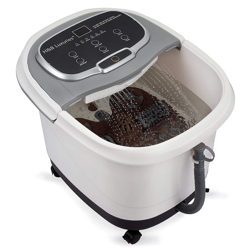 フットスパ バスマッサージャー 体温取り締まる 電動巻き LED見せびらかす  Foot Spa Bath Massager with Temperature Control, Motorized Rollers, Shower, Timer and LED Display for Foot Stress Relief FBD610