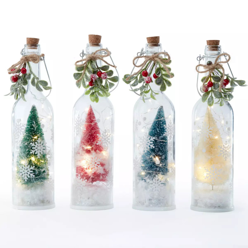 ワインボトルランタン 4本仕かける フェイクツリー LED妖精ともし火 単三乾電池4本  Holly Jolly Wine Bottle Lanterns (Set of 4)