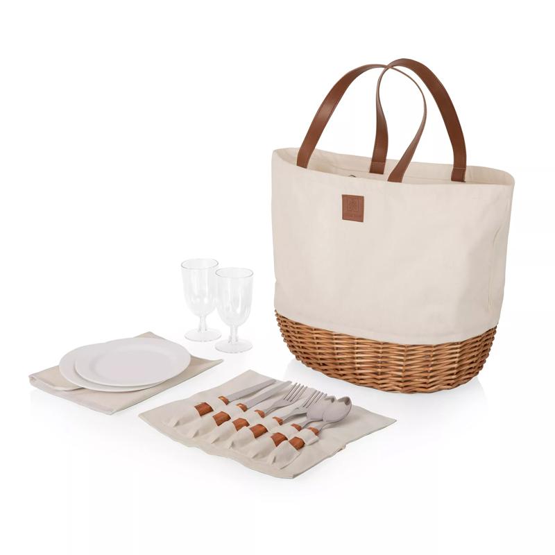 ピクニックひと休み 提げ篭 帆布 ぶどう酒水飲み お皿 カトラリー 遊歩道  Picnic Time PROMENADE PICNIC BASKET