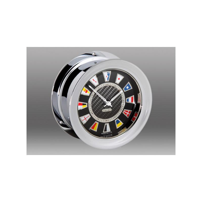 時計 カーボンファイバー クォーツ クロック 気圧計 潮見計 エナメル 海旗 Chelsea Clock CARBON FIBER FLAG CLOCK, NICKEL｜アルファエスパス米国店
