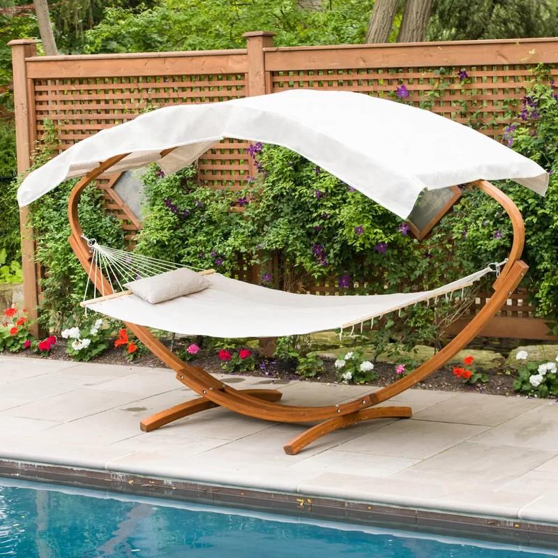 ハンモック キャノピー 屋根 スタンド付 ポリエステル ダブル 2人 150kgまで Leisure Season PVC-coated polyester Hammock with Stand