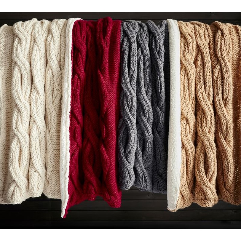 リヴァーシブル 毛布 ブランケット 127X153糎 編み物 フェイクファー Alpine Mega Cable Sherpa Back Throws