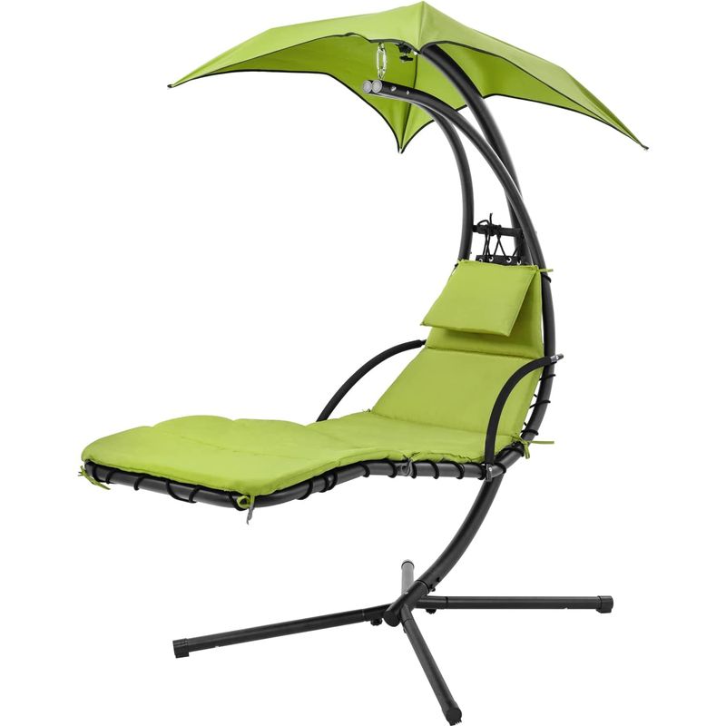 室外用 ハンギングチェア ハンモック 律動的な調子 待ち合い室 座布団 キャノピー付 日よけ  Patio Hammock Chair Hammock Lounge Chair Outdoor Lounge Swing Chair Hanging Lounge Chair Hammock Chair with w/Built-インチ Pillow for Patio Backyard【代引不可】