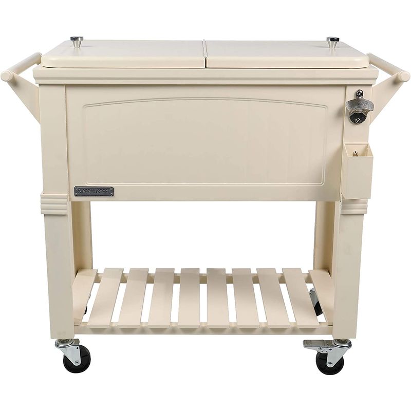 手押し車型 冷房装置ボックス席 76L 栓抜き付 Permasteel 80-Qt Patio Cooler for Outside | Outdoor Beverage Cooler Bar Cart, なおなお書き-A203