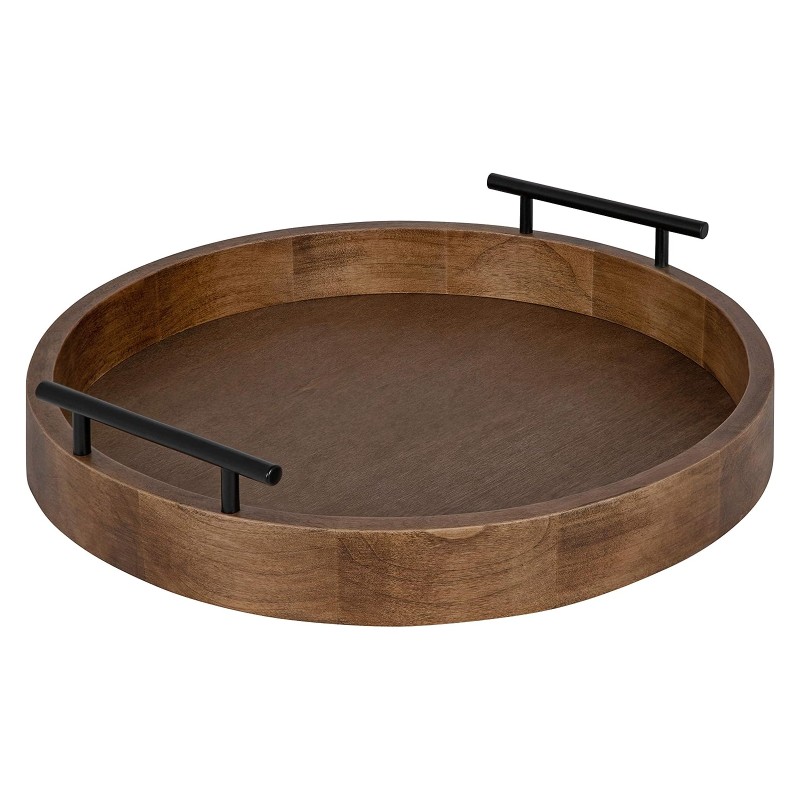 ディスプレー トレイ おしゃれ 装飾トレー 取手付 丸型 Kate and Laurel Lipton Modern Round Wood Tray, 15.5\