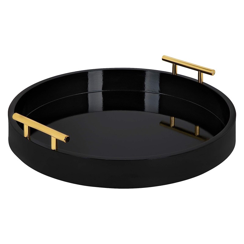 ディスプレー トレイ おしゃれ 装飾トレー 取手付 丸型 黒 Kate and Laurel Lipton Modern Round Tray, 15.5\