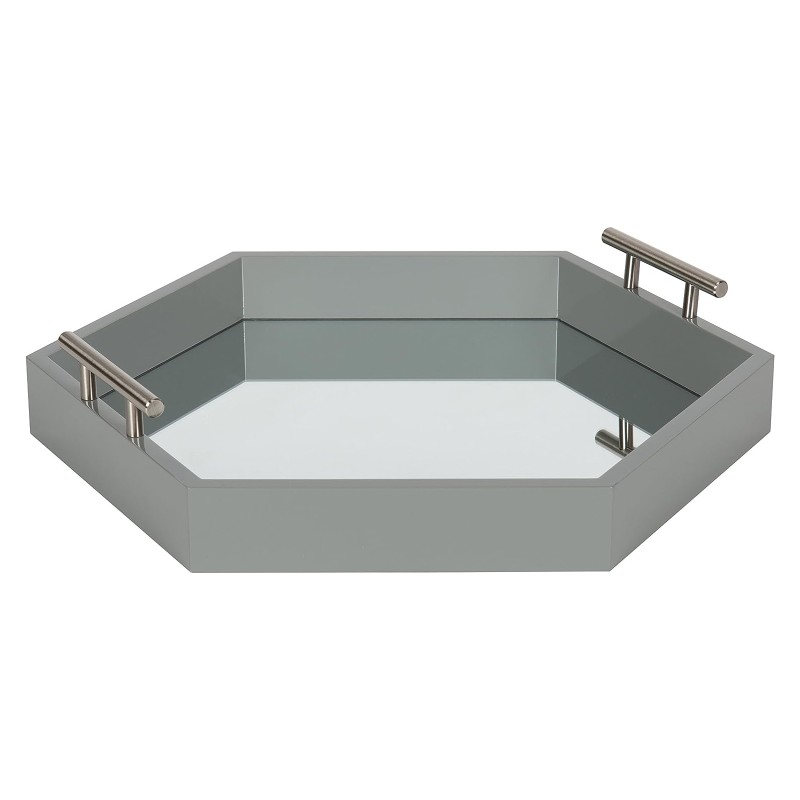 ディスプレー トレイ おしゃれ 装飾トレー 取手付 六角形 グレー Kate and Laurel Lipton Hexagon Decorative Tray Gray and Silver 18inch