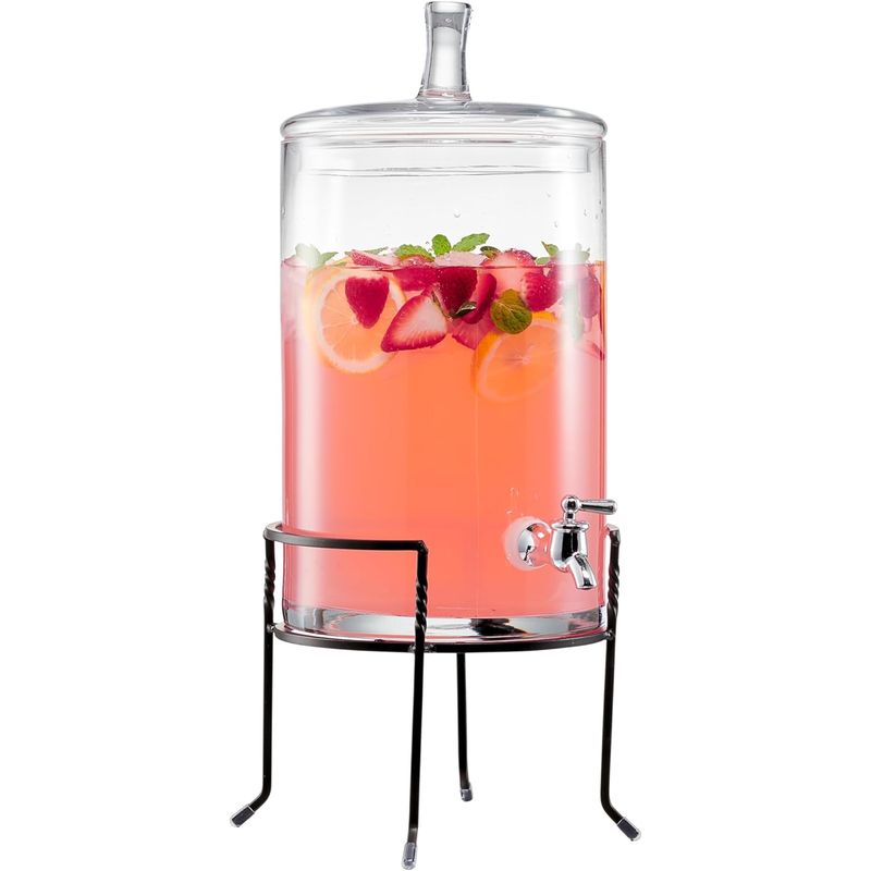 ドリンクサーヴァー ガラスドリンクディスペンサー 9.4L 針金照明ランプ付 食べ物屋 喫茶店 旅人宿 Style Setter Beverage Dispenser with Stand - 2.5 Gallon Large Countertop Glass Drink Dispenser w/Spigot \u0026 Lid