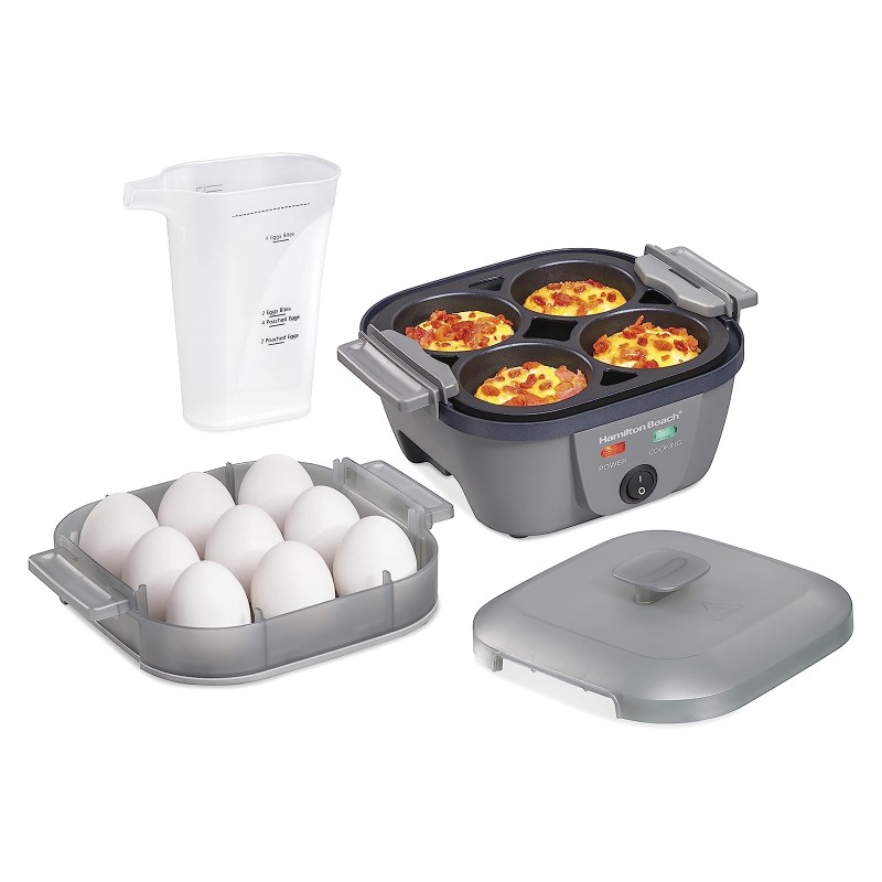 エッグスチーマー ゆで卵 エッグ働き口 卵焼き ハミルトン砂浜 Hamilton Beach 6-インチ-1 Electric Egg Cooker for Hard Boiled Eggs, Sous Vide Style Egg Bite Maker, Grey (25510)