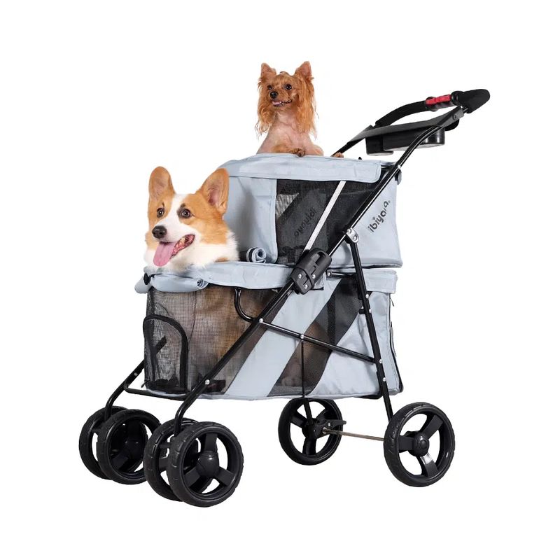 愛玩動物用手押し車 持ちはこび 飼い犬 猫 犬 猫  ibiyaya Double Decker Pet Bus, 4-Wheel Foldable, Double Dog-Cat Stroller