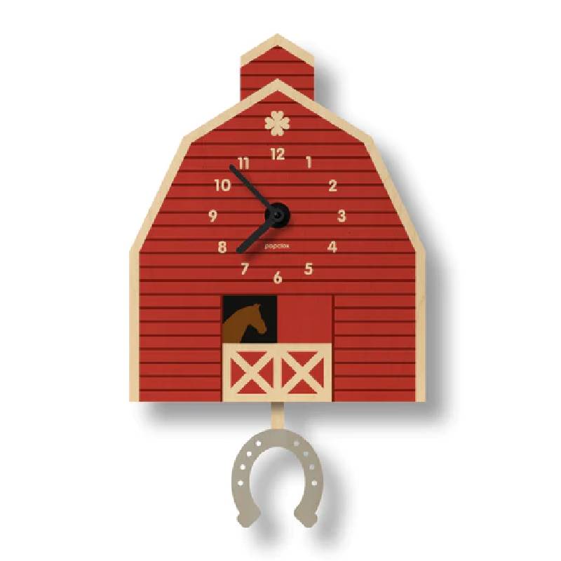ウォールクロック 馬小屋 木製 ウッド 振り子 時計 壁掛け モダン ムース Modern Moose horse bar pendulum clock｜アルファエスパス米国店