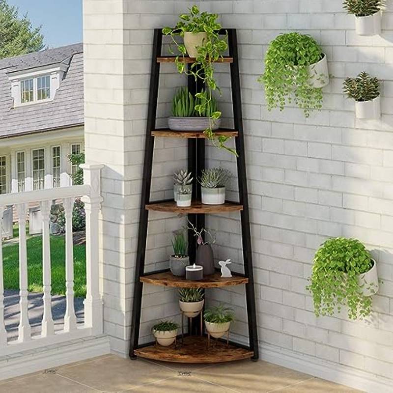 コーナーシェルフ 5段 本棚 プラントスタンド 高さ178cm Tribesigns 70 inch Tall Corner Shelf, 5 Tier Modern Corner Bookshelf Bookcase Industrial Corner Ladder Shelf Plant Stand