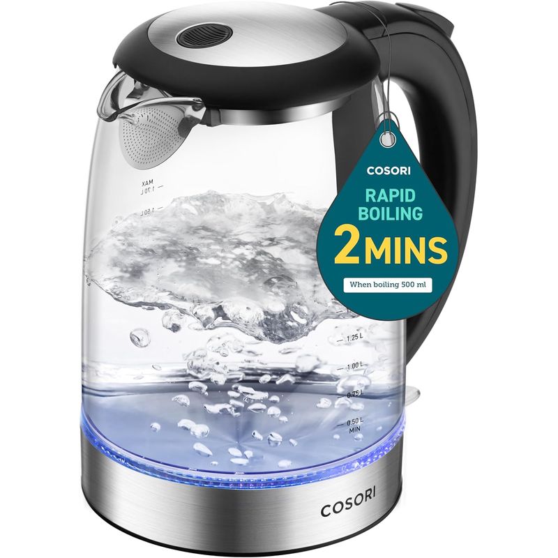 玻璃 明かり湯沸かし 1.7L ステンレス鋼一部分 自動小銃OFF LEDともし火 COSORI Electric Kettle, No Plastic Contact with Water, 1.7L/1500W, Stainless Steel Inner Lid \u0026 Filter 家電