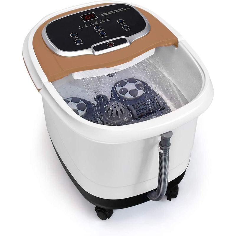 フットバス 足湯 スパ 電動ローラー タイマー 温度調節 キャスター付 加温 バブル 泡 Giantex Foot Spa, Foot Spa Bath Massager with Heat, Adjustable Water Shower, Motorized Shiatsu Massage Balls, 2 Maize Rollers, Time & Temper Control 家電