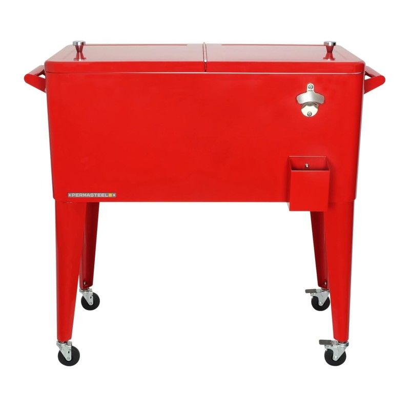 手押し車型 冷房装置ボックス席 76L 栓抜き付 Permasteel 80-Qt Classic Outdoor Patio Cooler for Outside, Outdoor Beverage Cooler Bar Cart, Rolling Cooler with Wheels \u0026 Handles, Retro Design