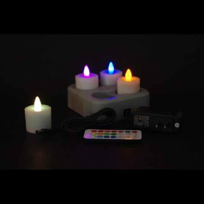 リモコンライト(カラーチェンジング) Remote Control LED Rechargeable Tea Lights - Set of 4 Color-Changing