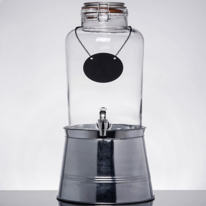 ドリンクサーバー ガラスドリンクディスペンサー 7.5L ボトルタグ メタルスタンド付 レストラン カフェ ホテル Acopa 2 Gallon  Country Glass Beverage Dispenser with Chalkboard Sign and Metal Stand  553210025SKT ファッション