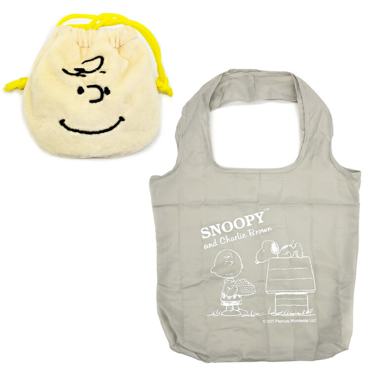 楽天市場 スヌーピー 巾着入りエコバッグ チャーリー ブラウン キャラクターハウス キャロル