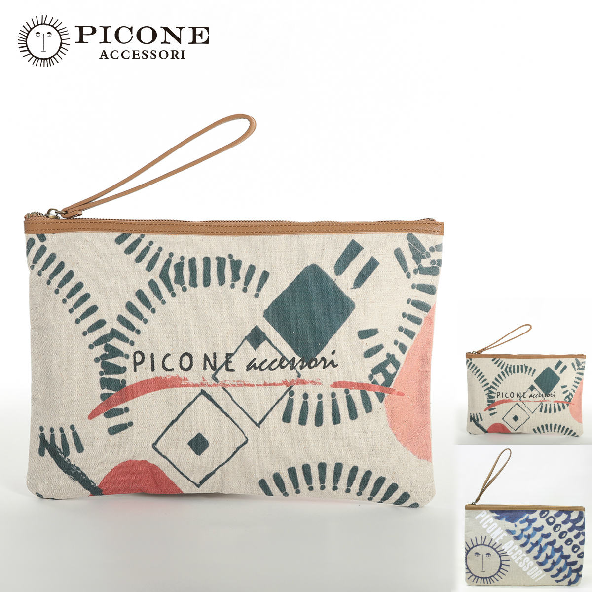 楽天市場 ピッコーネ アッチェッソーリ ポーチ 麻混 帆布 プリント ギフト プレゼント クラッチポーチ 仕切りポケット付 バッグインバッグ レディース クラッチバッグ おしゃれ 可愛い 旅行 リゾート 軽量 ヨークスオンライン 楽天市場店