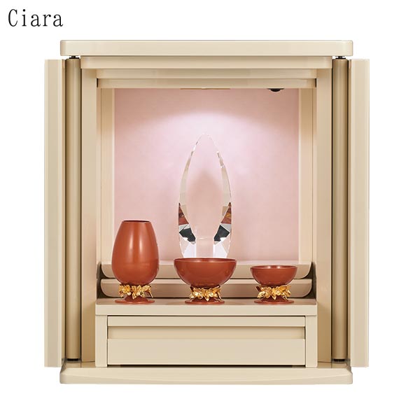 仏壇 シアラ Ciara 幅36 高さ42 ホワイト鏡面仕上げ 着せ替え柄4枚付属 引出し スライド 膳引 LED照明 パステルカラー コンパクト仏壇 上置き仏壇 現代仏壇 モダン仏壇 仏壇 リビング仏壇 送料込み アルタ ALTAR