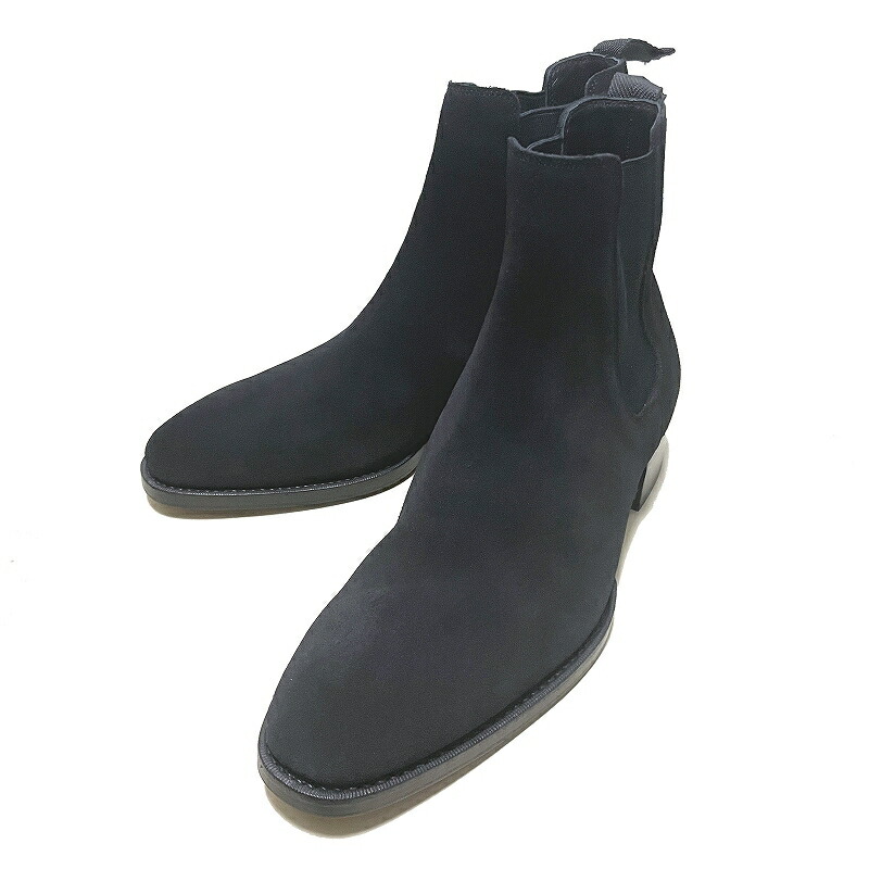 WH ダブルエイチ ヒロシツボウチ X 干場義雅 靴 ブーツ / WH-6900GT ビブラム ハーフラバー レザーソール ピッチドヒール スウェード サイドゴアブーツ ブラック / メンズ 日本製 ドレス カジュアル画像