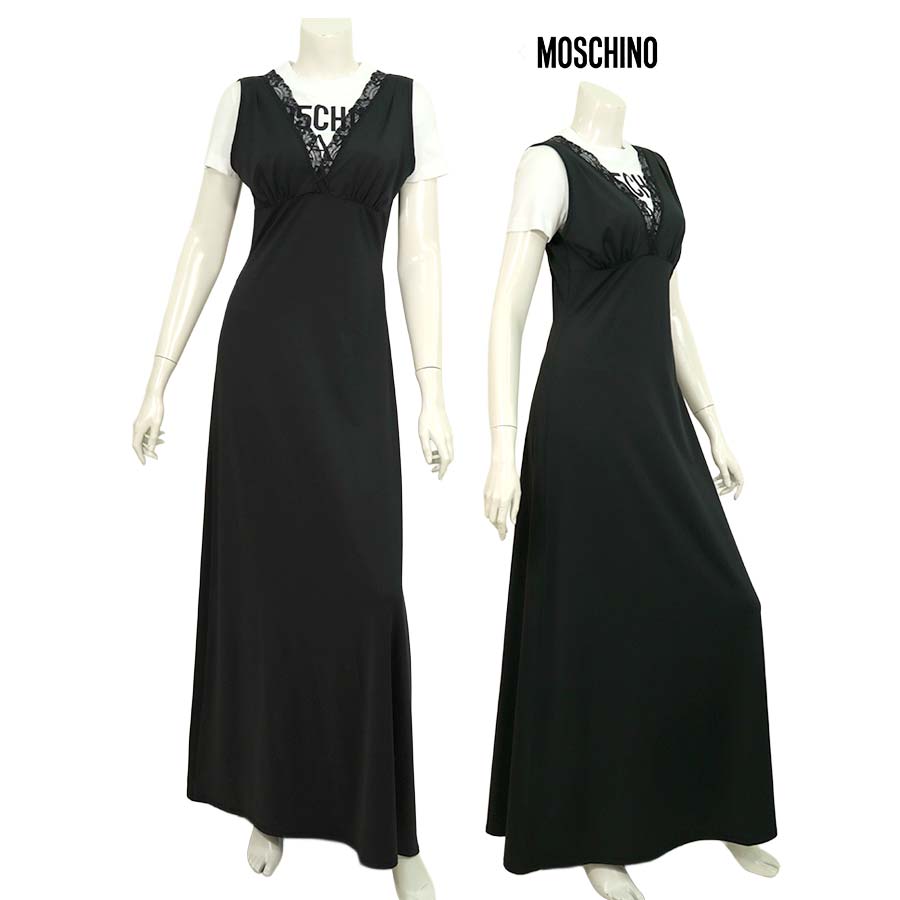 【必要経費￥78,000の70％OFF】MOSCHINO JEANS【モスキーノジーンズ】【レディース】【春夏物】【二分の一以上大売り出し】【置き目取りまわし】【貨物輸送無料】 プルオーバードッキングロングワンピース/黒いこと【大きさ38】【ポルトガル共和国製】