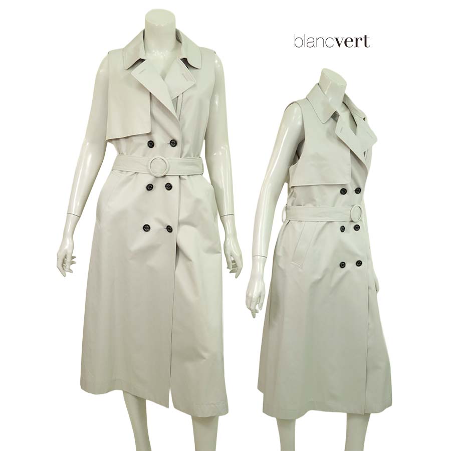 ＼恍ける差し上げ物！SPRING FAIR／【二分の一以上SALE】【必要経費￥69,000の70％OFF】BLANC VERT【ブランベール】【春夏物】【置き目取りまわし】【レディース】テーラーロングベスト・スプリングコート・アウター/ベージュ【大いさ38】 レディースファッション-ベスト・ジレ