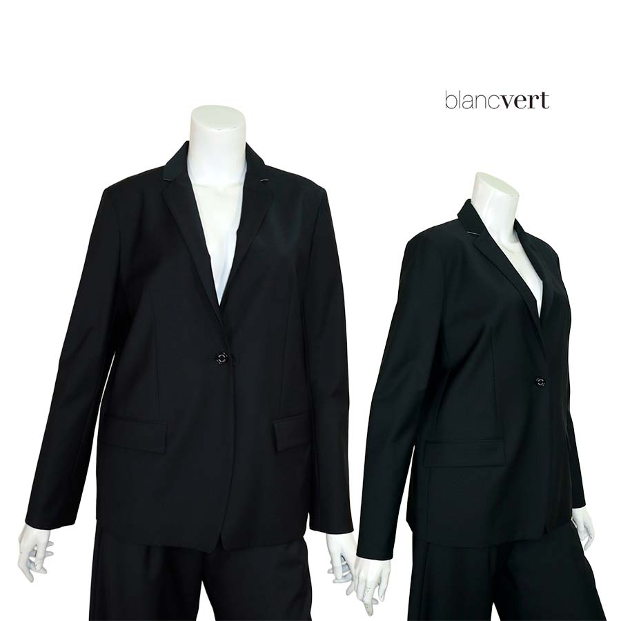 ＼マスクプレゼント！SPRING FAIR／【半額以上SALE】【定価￥63,000の70％OFF】BLANC VERT CASHMERE【ブランベールカシミヤ】【春夏物】【正規取扱い】【送料無料】【レディース】グリーンウールテーラージャケット/ブラック【サイズ38】【日本製】