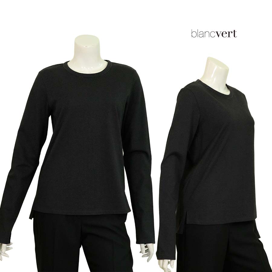 ＼恍ける差し上げ物！SPRING FAIR／【二分の一以上SALE】【必要経費￥28,000の70％OFF】BLANC VERT CASHMERE【ブランベールカシミヤ】【春夏物】【置き目取りまわし】【貨物輸送無料】【レディース】どんぶり鉢チェーン店飾りつけクルーネックカットソー・長袖/うす暗い薄墨色【大きさ38/40】【日本製】